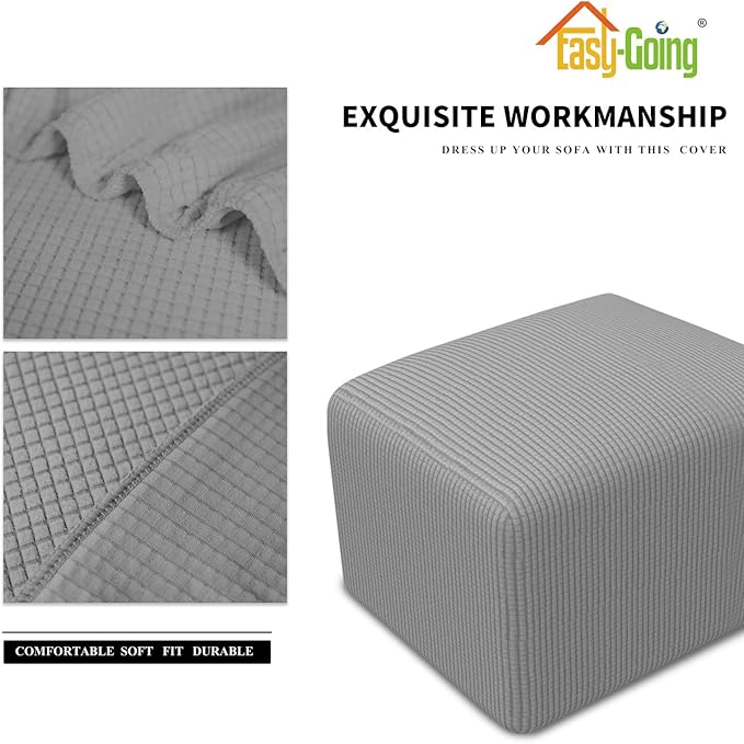 Easy-Going Stretch Ottoman Cover Folding Storage Stool Furniture Protector Soft slipcover with Elastic Bottom (X-Small,Light Grey)