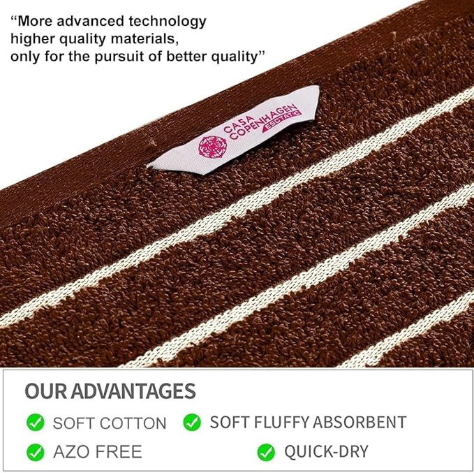 CASA COPENHAGEN Ecstatic 6 Pieces Towel Set- Brown, 600 GSM 2 Bath Towel 2 Hand Towel 2 Washcloth, Designed in Denmark Made of Soft Egyptian Cotton for Bathroom, Kitchen & Shower