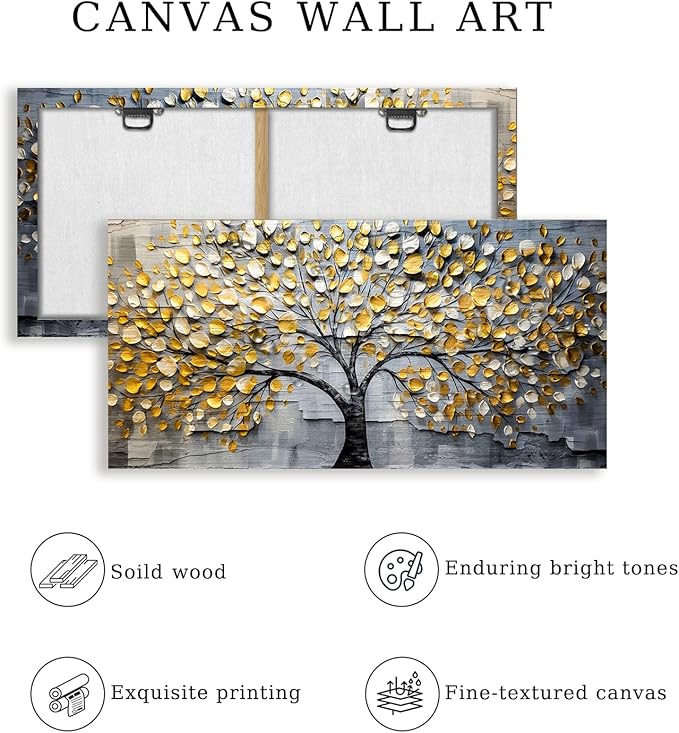 crmotu Tree of Life Large Wall Art, Neutral Golden Tree Canvas Art Prints, Gray and Gold Modern Home Decor Aesthetic Painting, Abstract Pictures Wall Decor Living Room Bedroom Bathroom Office 20"X40"