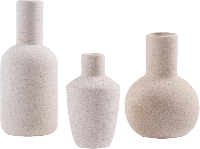 DN DECONATION Ceramic Vase Set of 3, Small Vases Home Decor Boho Rustic Farmhouse for Pampas Grass & Dried Fresh Flowers, Modern Decorative Vases for Living Room, Bedroom, Entryway, Shelf, Table Decor