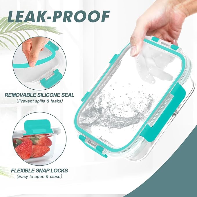 KOMUEE 30 oz 5 Pack Glass Meal Prep Containers, Glass Storage Containers with Lids - Dishwahser, Microwave, Oven and Freezer Safe, Green