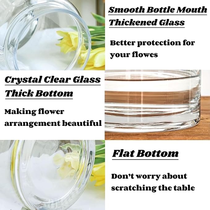 BLOFLO Clear Glass Vase, 9 Inch Large Glass Vase for Flowers, Modern Thick Glass Flower Vases for Centerpieces, Decorative Glass Cylinder Hydroponic Vase for Wedding, Home, Office (Clear, 9Inch)