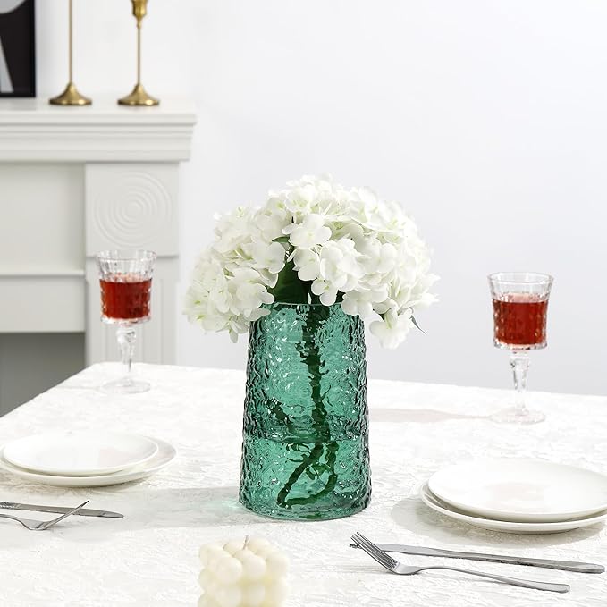 Green Glass Vase, Flower Vases for Bouquet, Modern Glass Vase for Flowers, Large Vases for Living Room, Bedroom, Kitchen, Office, Wedding, Dining Table, 8 Inches