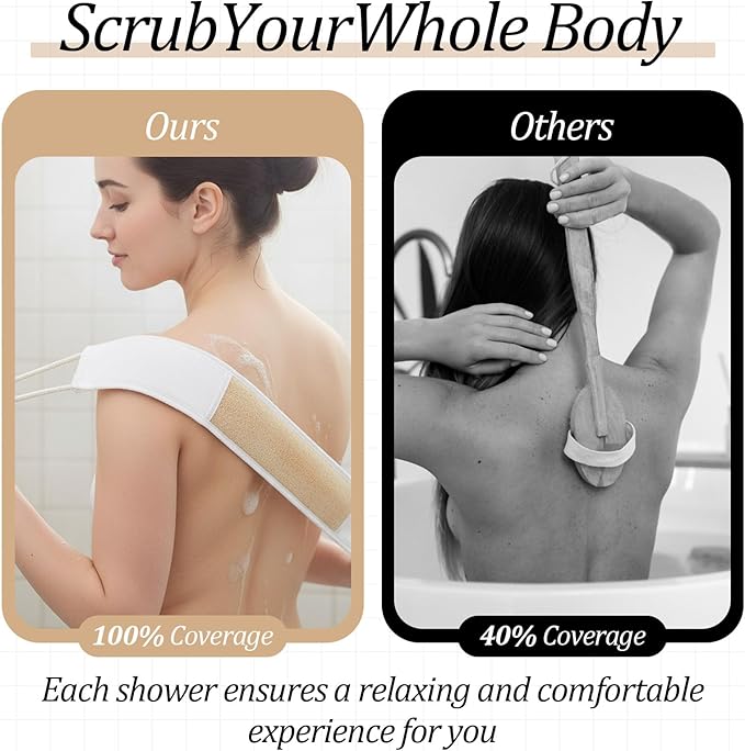 Natural Loofah Back Scrubber for Shower Back Exfoliator Luffa Exfoliating Bath Strap loofah Backs Scrubbers Baths Sponge Bath Shower Scrubber for Men and Women Deeply Clean Invigorate Your Skin