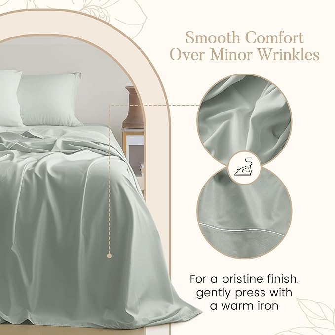 Deep Pocket Queen Sheets Set, Egyptian Cotton Sheets Queen Size Bed Set with Elasticated Fitted Sheet & Pillowcase Sets, Soft & Comfy 800 TC Sateen, No Pill & Shrink Luxury Bedding, Sage Green Sheet