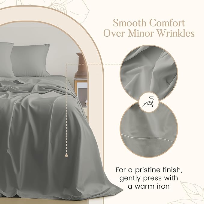 Egyptian Cotton Sheets Queen Size Bed Set Deep Pockets, 800 TC Cotton Queen Sheet Set, Soft Breathable Sateen Weave Elasticated Sheet & Pillowcase Sets, No Pill & Shrink, Machine washable- Silver