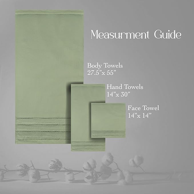 Premium Towel Set: Super absorbent, quick-drying, soft, plush. Features hanging loop, fade-resistant, eco & skin-friendly dyes. Luxury dobby design for bath or spa. (Sage Green, Bath Towel Set of 4)