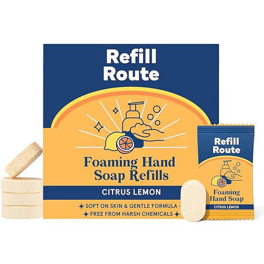 Foaming Hand Soap Tablet Refills Refill Route-6 Pack Foaming Soap Tablets For 6 x 8fl oz Bottles- Plant-Based Refill Tablets- Cleansing & Moisturizing - Lemon Scent