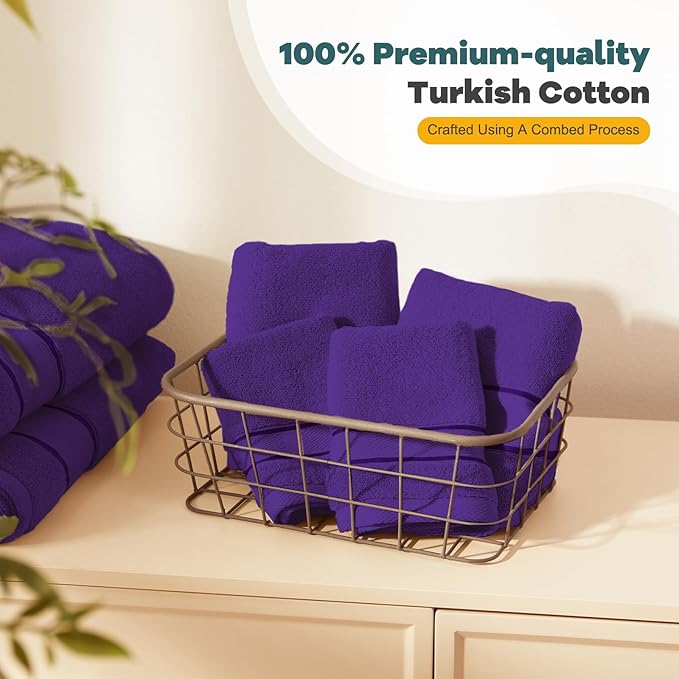 Marvione Bath Towels Set 6 Piece, 100% Turkish Cotton Highly Absorbent and Soft Towels for Bathroom 2 Bath Towels 2 Hand Towels 2 Washcloths, Purple