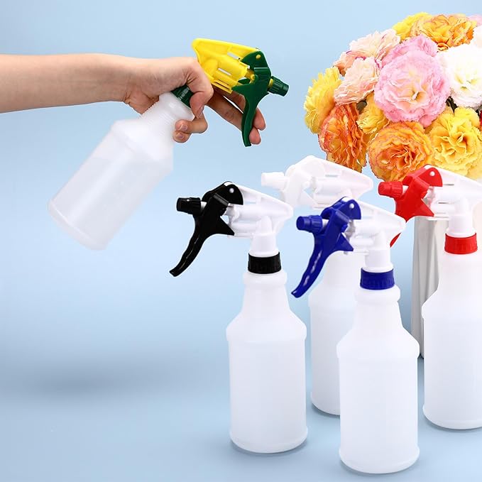 Eccliy 20 Pack 16oz Empty Spray Bottles, Leakproof Cleaning Bottles with Measurement and Adjustable Nozzle for Housekeeping, Commercial Use(Cylinder,10 Colors Spray Head)