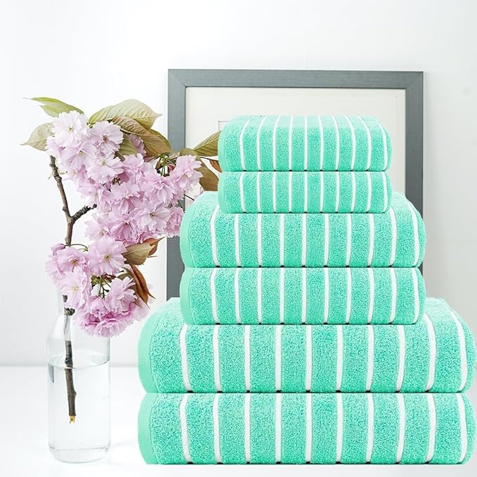 CASA COPENHAGEN Ecstatic 6 Pieces Towel Set- Aqua Blue, 600 GSM 2 Bath Towel 2 Hand Towel 2 Washcloth, Designed in Denmark Made of Soft Egyptian Cotton for Bathroom, Kitchen & Shower
