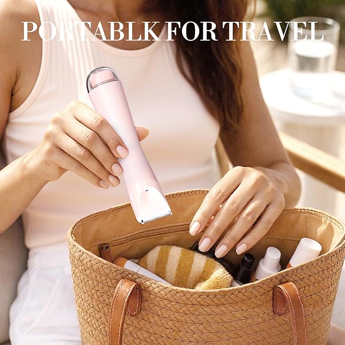 Bikini Trimmer for Women, 2 in 1 Electric Shaver for Women, Pubic Hair Trimmer Waterproof IPX7 with LED, Bikini Razor for Leg Arm Underarm Bikini Area, Christmas Gift Box for Friends - Rose Pink