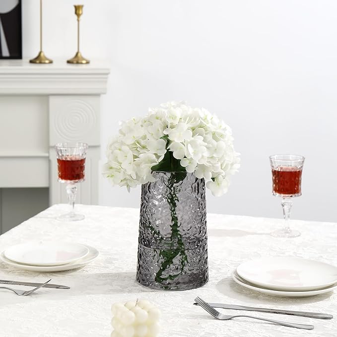 Black Glass Vase, Flower Vases for Bouquet, Modern Glass Vase for Flowers, Large Vases for Living Room, Bedroom, Kitchen, Office, Wedding, Dining Table, 8 Inches