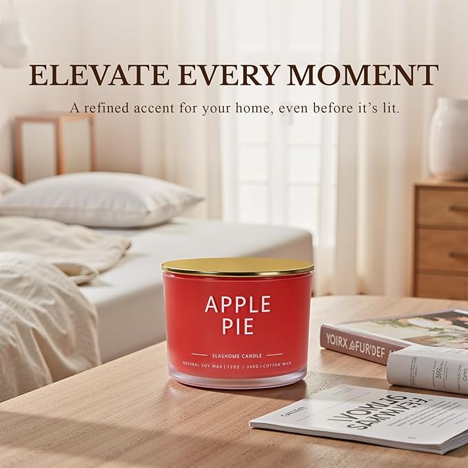 Apple Pie Fall Candle, Large 12oz 3 Wick Luxury Candle, Elegant Autumn Gift for Women & Men, 60+ Hour Burn Time & Non-Toxic, Cozy Fall & Halloween Home Decor