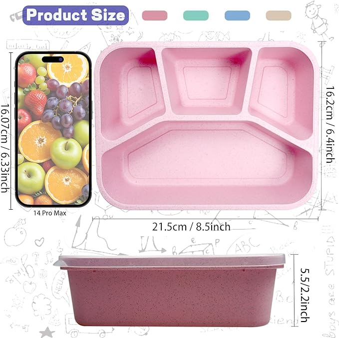 8 Pack Bento Box, Lunch Containers Wheat Straw Meal Prep Containers Reusable, Microwave and Dishwasher Safe Lunch Containers for Adults, Bento Lunch Box for Kids