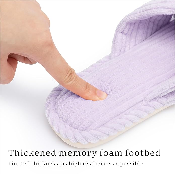Chantomoo Slippers for Women Memory Foam House Womens Slipper Slides Home Bedroom Bathroom Spa Open Toe Corduroy Bow Slippers Cozy Comfortable