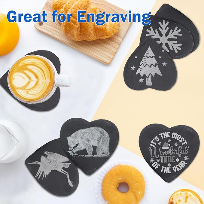 30 Pack 4 Inch Heart Slate Coasters,Black Slate Drinks Coasters, with Anti-Scratch Bottom, Ideal for Home Decor, Bar, Housewarming Gifts, and Laser Engraving KUKLIPJIM