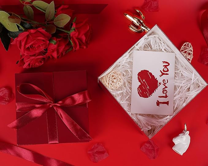 Jaywayang 5 Pack Red Gift Boxes with Lids, Ribbons and Tissue Papers Square Gift Boxes - 7.1 Inch - Christmas Presents Wrapping, Valentine's Day Decoration Party Favor Boxes.