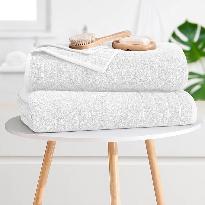 DAN RIVER Bath Towels Set of 4, 30 x 60 Inches, 100% Cotton, Larger & Lighter Weight, Quicker to Dry, Super Soft and Absorbent, Ideal Hotel Towels for Daily Use, White