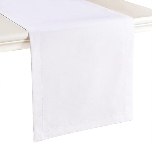 Mebakuk Linen Farmhouse Table Runner Large Burlap Style Soft and Waterproof Decorative Fabric Runner for Outdoor Wedding and Dinner (14 x 108 Inch, White)
