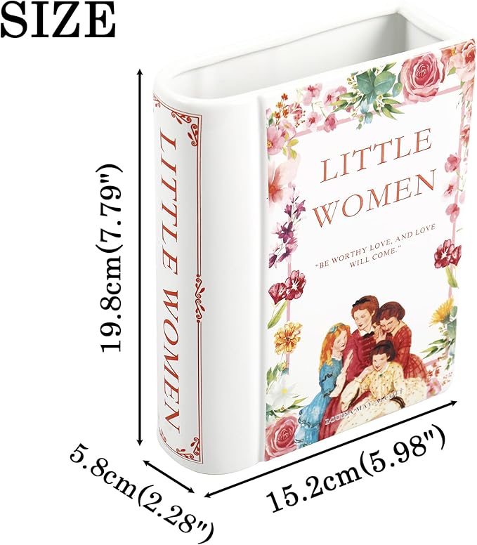 Book Vase, Ceramic Book Vase for Flowers, Book Flower Vase White, Book Shaped Vases, Decorative Ceramic Vases for Home, Office, Bedroom, Living Room, Dining Table(Women)