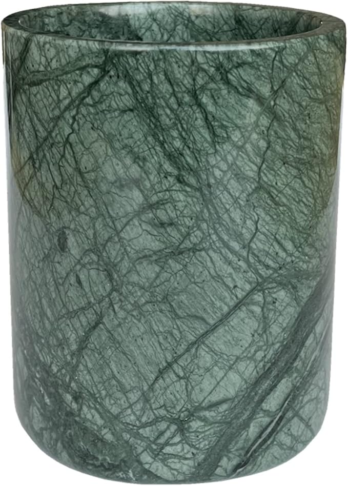 Handmand Natural Marble Stone Vintage Kitchen Utensil Holder - 5.1" D X 6.3" H Kitchen Counter Organizers and Storage Tool Crock (Indian Green)
