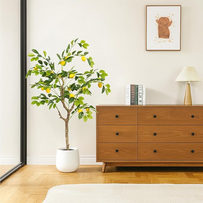 Artificial Lemon Tree 4FT Tall Faux Lemon Tree 4 Feet Fake Lemon Tree Faux Plants with Realistic Trunk and Lifelike Leaves and Fruits for Home Office Decor (Lemon Tree, 4 FT)