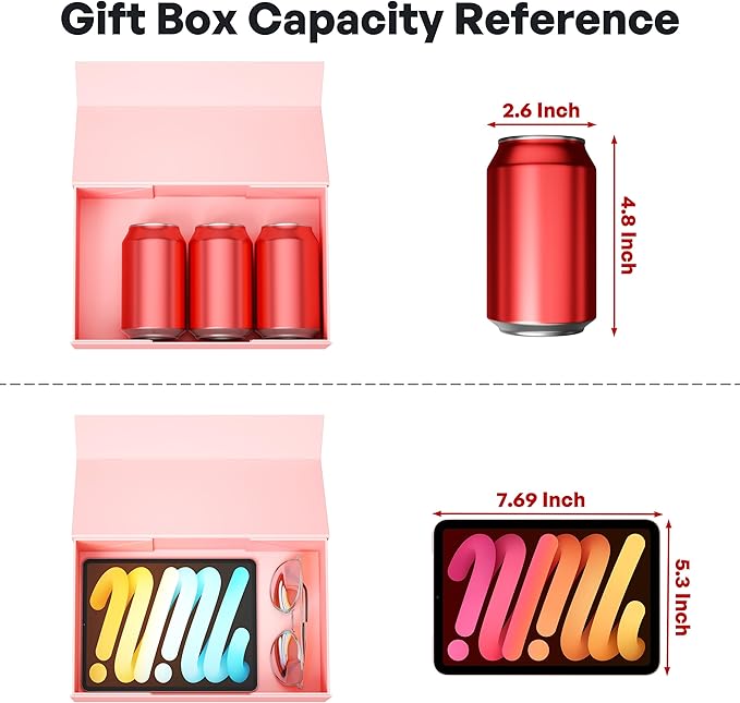 Pink Gift Box, 9.5x6x3'' Gift box for Presents with Lids Magnetic Closure Rectangle Collapsible for Bridesmaid Proposal Box, Wedding, Christmas, Halloween, Birthday Gift Packging