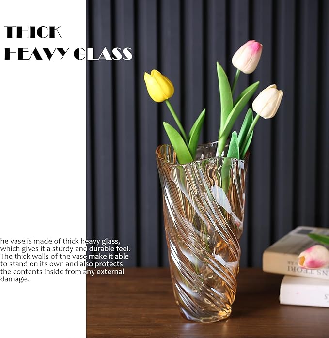 Glass Vase,Elegant Spiral Decorative Centerpiece for Home, Office,Wedding, Stylish Blown Glass Flower Vase