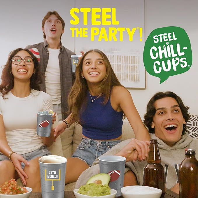 16 oz. Party Cup Football 'It's Good' Goal Post Design for Cold Drinks, Durable, Disposable, Recyclable, Made in USA, Gray 12 Count