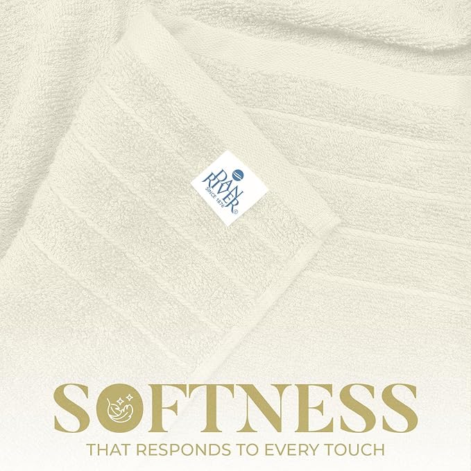 DAN RIVER Bath Towels Set of 4, 30 x 60 Inches, 100% Cotton, Larger & Lighter Weight, Quicker to Dry, Super Soft and Absorbent, Ideal Hotel Towels for Daily Use, Ivory