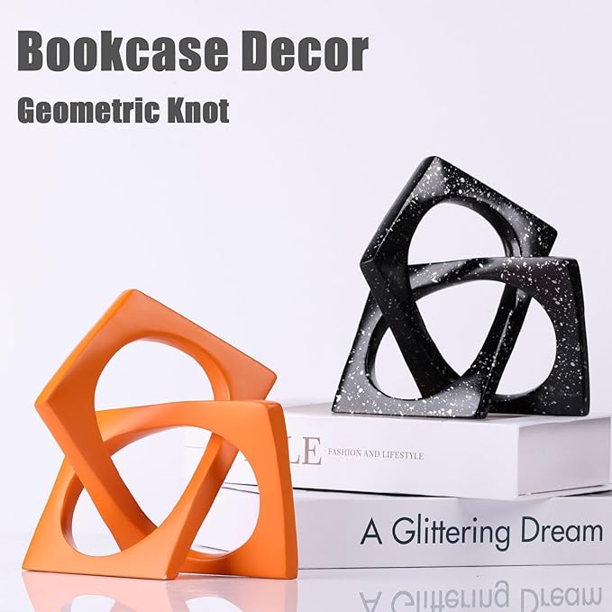 XMGZQ Orange Knot Statue for Coffee Table Centerpiece Decor,Modern Abstract Art Geometric Sculpture and Figurines, Home Decor Accent,Cube Knick Knacks for Shelves,Bookshelf,Entryway,Floating