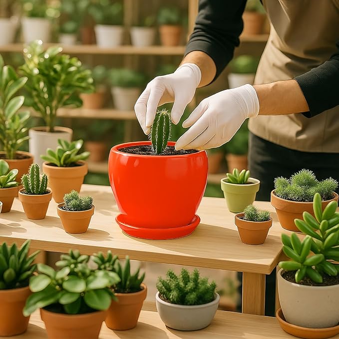 Deep Dream 6 Inch Plant Pots- Ceramic Planter Pot with Drainage Hole and Saucer, Round Flower Pot for Indoor Outdoor Succulent, Snake Plants and Cactus, Red