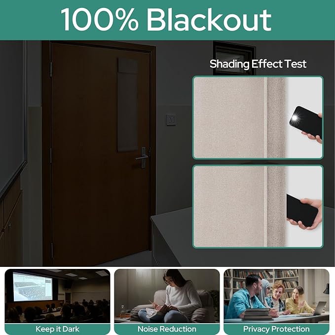 HOMEIDEAS Classroom 100% Linen Blackout French Door Curtains, Classroom Door Window Cover, Privacy Shades Thermal Insulated Small Window Covering, 1 Panel, W8 X L36 Inch, Natural