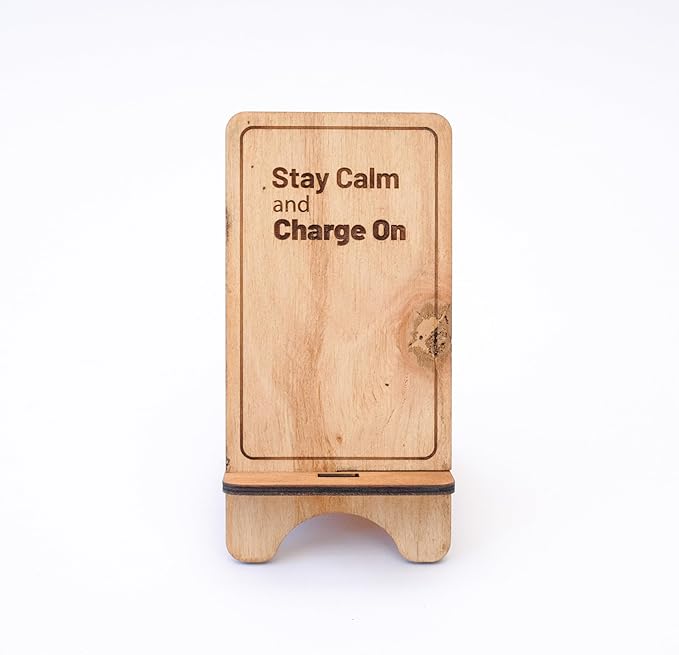Design Your Own Phone Stand Personalized Wooden Holder Custom Pet Name Engraved Handmade Desk and Home Accessory Gift (Stay Calm)