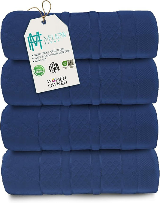 Premium Towel Set: Super absorbent, quick-drying, soft, plush. Features hanging loop, fade-resistant, eco & skin-friendly dyes. Luxury dobby design for bath or spa. (Navy, Bath Towel Set of 4)