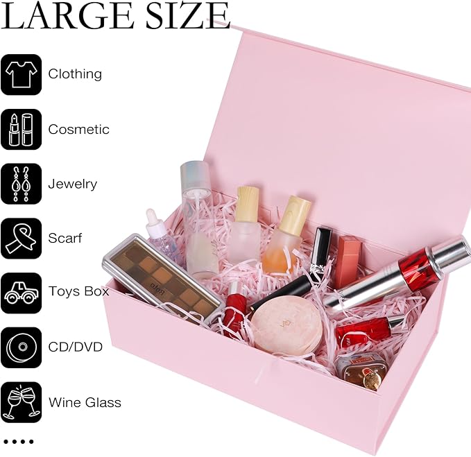 Pink Gift Box with Magnetic Lids 13.8x8.3x4.4 in, Large Present Box for Bridesmaid Proposal Wedding Mother's Day 1 Pack