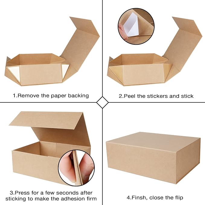 Aimyoo Brown Collapsible Gift Box with Magnetic Closure Lids, Large Rectangle Bridesmaid Groomsmen Proposal Box for Present Graduation Storage 3 Pack