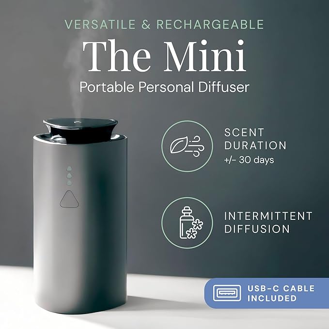 Air Esscentials The Mini Essential Oil Diffuser for Home, Waterless & Smart Portable Diffuser for Essential Oils, USB-C & Rechargeable with Adjustable Settings, Covers 300 Sq. Ft., Black