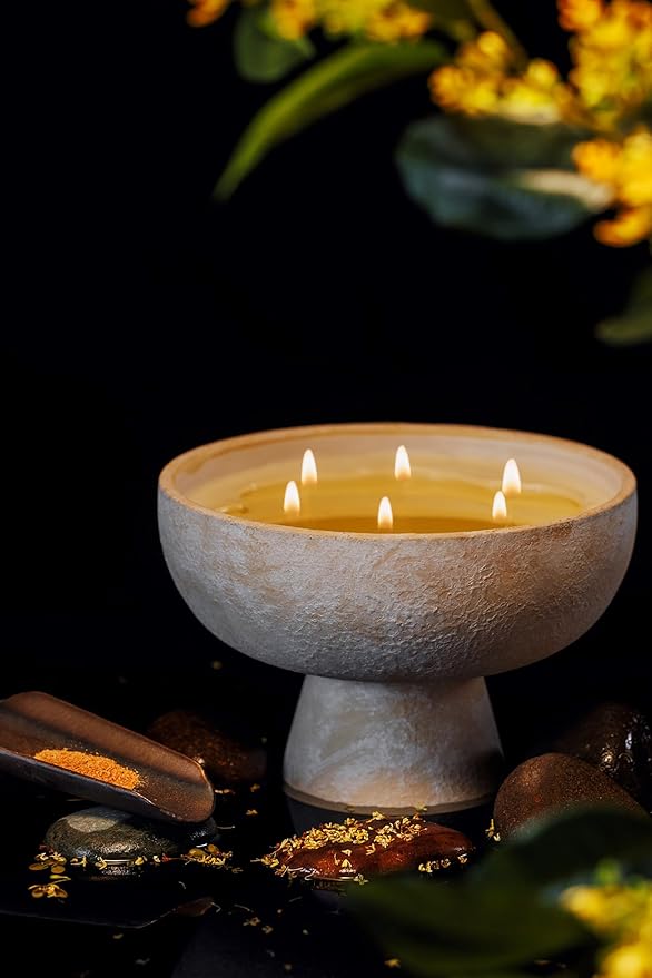 BLUEME Calm - Osmanthus & Sandalwood, Luxury Candle w/Essential Oils, 6 Wick, Hand-Poured Soy, Cotton Wick, Ceramic