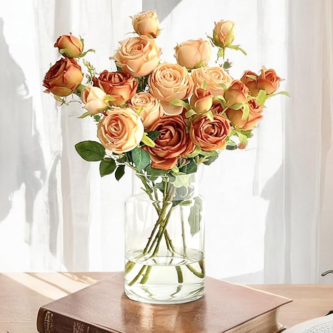 BLOFLO Clear Glass Vase, 9 Inch Large Glass Vase for Flowers, Modern Thick Glass Flower Vases for Centerpieces, Decorative Glass Cylinder Hydroponic Vase for Wedding, Home, Office (Clear, 9Inch)