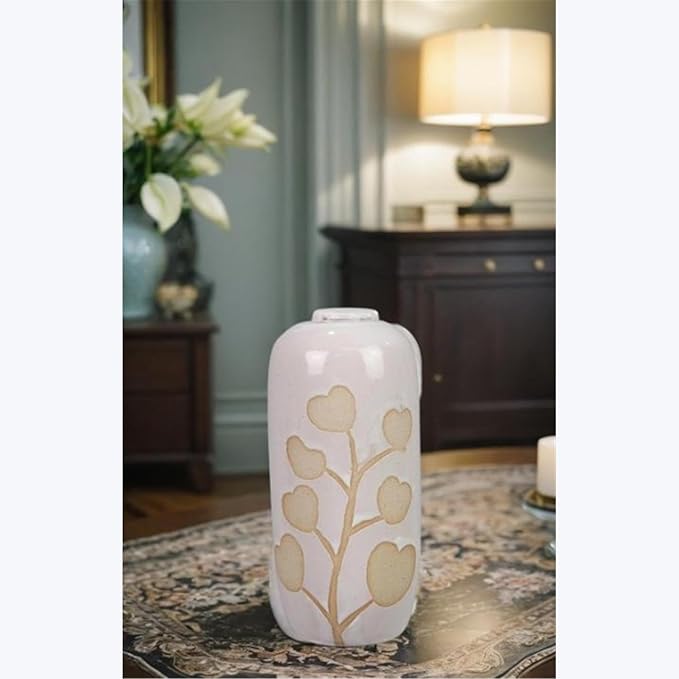 Young's Inc Stoneware Vase with Wax Resist Design – Elegant Decorative Flower Vase for Shelves, Tables & Gifting, 6.1” Tall