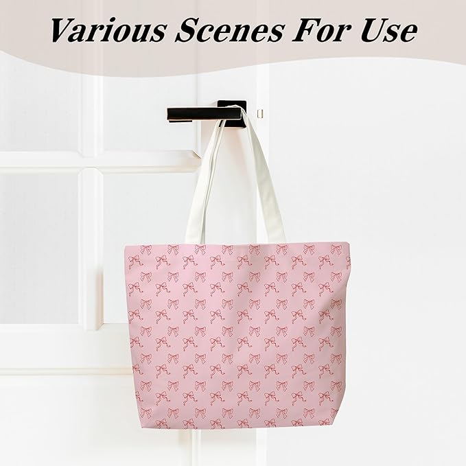 Pink Bow Canvas Tote Bag