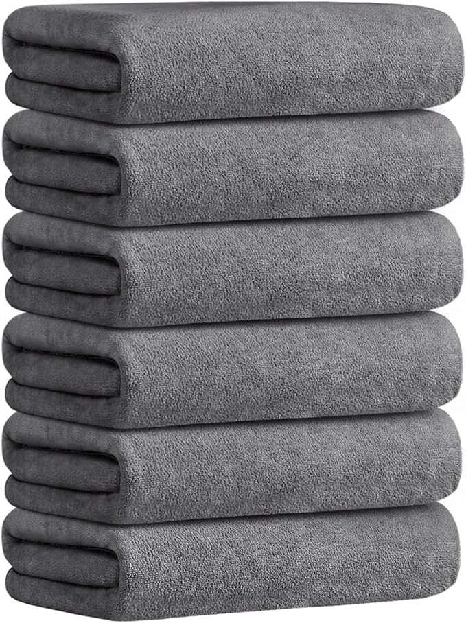 JML Bath Towels Set 6 Pack (30" x 60") - Extra Large Microfiber Bathroom Towel, Absorbent, Quick Drying for Adult, Swim, Gym, Spa, Fitness, Sports, Yoga