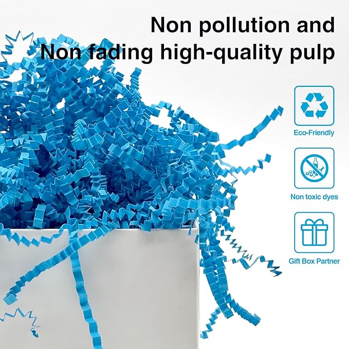 2LB Crinkle Cut Paper Shred Filler for Bag Gift Box Basket Confetti Paper Shreded Stuffing Decoration for Valentine's Day Holiday Party (Lake Blue)