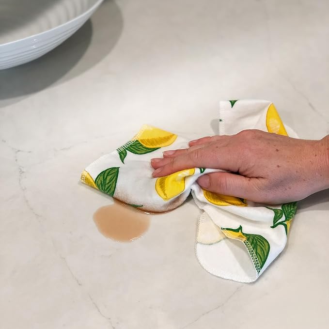 Reusable Paper Towels - 10 Pack - Roll of Washable Cotton Cloth Paper Towels - Paperless Reusable Napkins Cloth Washable - Absorbent + Long Lasting - Zero Waste Products - (Lemon)