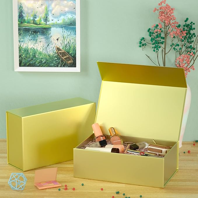 5 Pack Gold Gift Box, 12x6x4'' Gift box for Presents with Lids Magnetic Closure Rectangle Collapsible for Bridesmaid Proposal Box, Wedding, Christmas, Halloween, Birthday Gift Packging