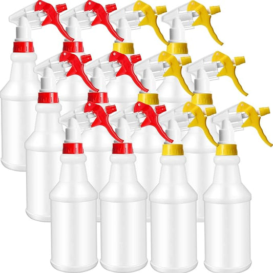 Eccliy 12 Pcs 16 Oz Plastic Spray Bottle, Adjustable Empty Reusable Sprayer for Cleaning, Planting, Water, Bathroom and Kitchen, BBQ, Commercial and Residential(Red, Yellow,Original)