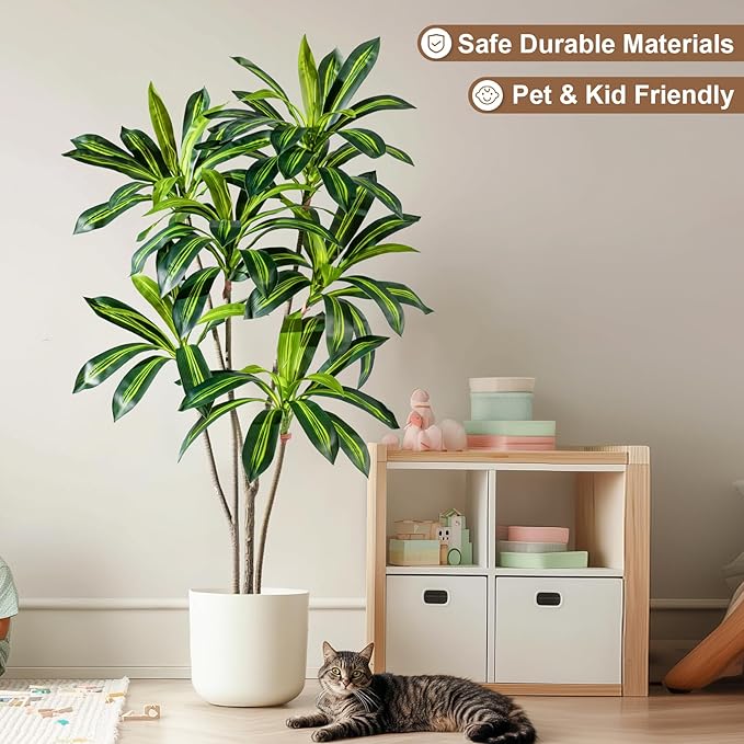Artificial Dracaena Plant 5FT - Realistic Fake Dracaena Tree Tall Large Faux Silk Plants Fake Floor Potted Artificial Plants for Home Decor, Office Plants