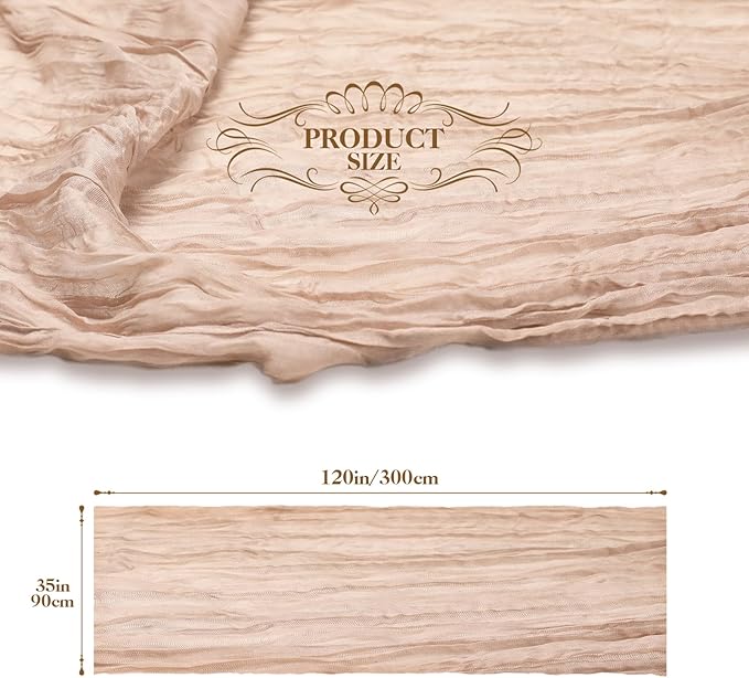 Le courant 10Ft Cheesecloth Table Runner, Rustic Boho Gauze Cheese Cloth Runner Table Runner for Weddings Bridal Baby Shower Birthday Holiday Parties Home Decor, Nude